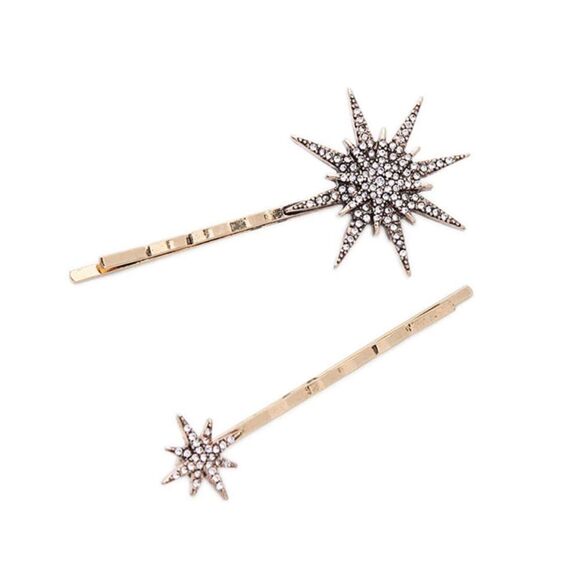 🖤 LAST ONE!  🖤 CRESCENT MOON & STARS GODDESS HAIR PIN BOBBY PIN BLING TRIO NWT - Picture 4 of 7